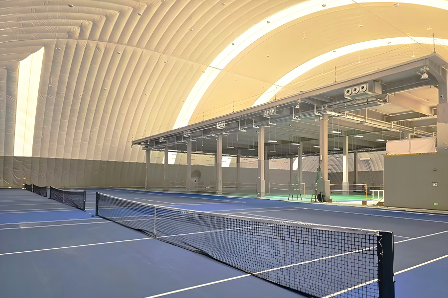 Second-level platform overlooking the sports area inside Floating Island