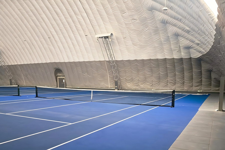 Tennis courts inside Weifang’s Floating Island sports dome